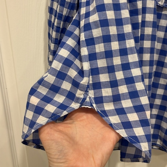 J. Crew Blue and White Gingham Popover Blouse Womens Size 14 - Picture 5 of 9